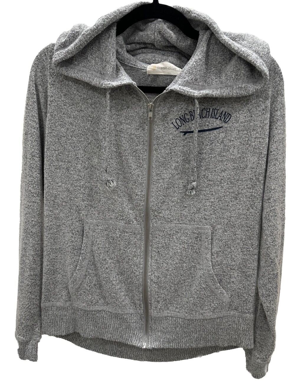 Ocean Drive Long Beach Island Full Zip Hoodie Sweatshirt Womens S Heather Gray